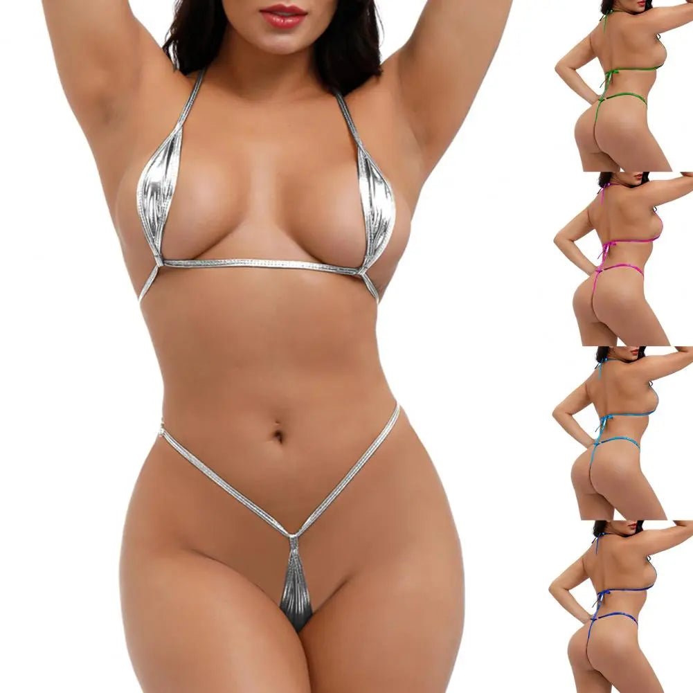 Shiny PU Leather Bikini Set