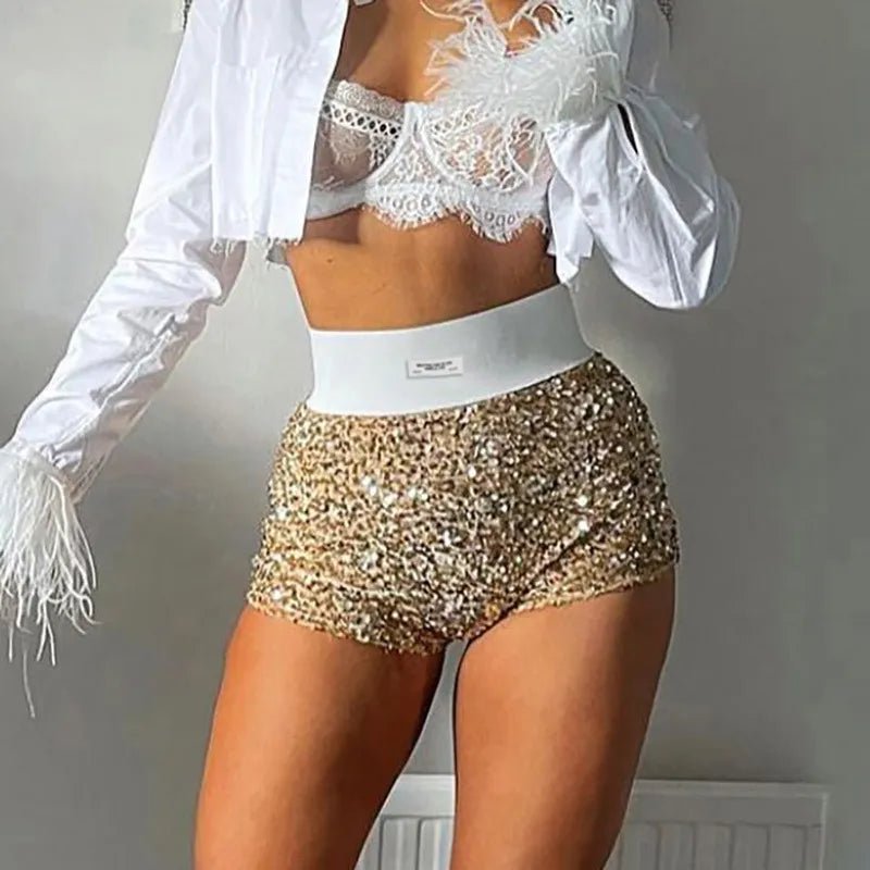 Sequined High Waist Mini Shorts