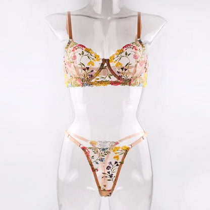 Embroidered Floral Lingerie Set