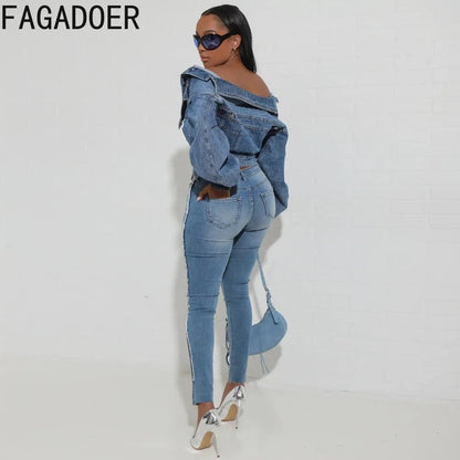 FAGADOER Y2K Vintage Denim Coat