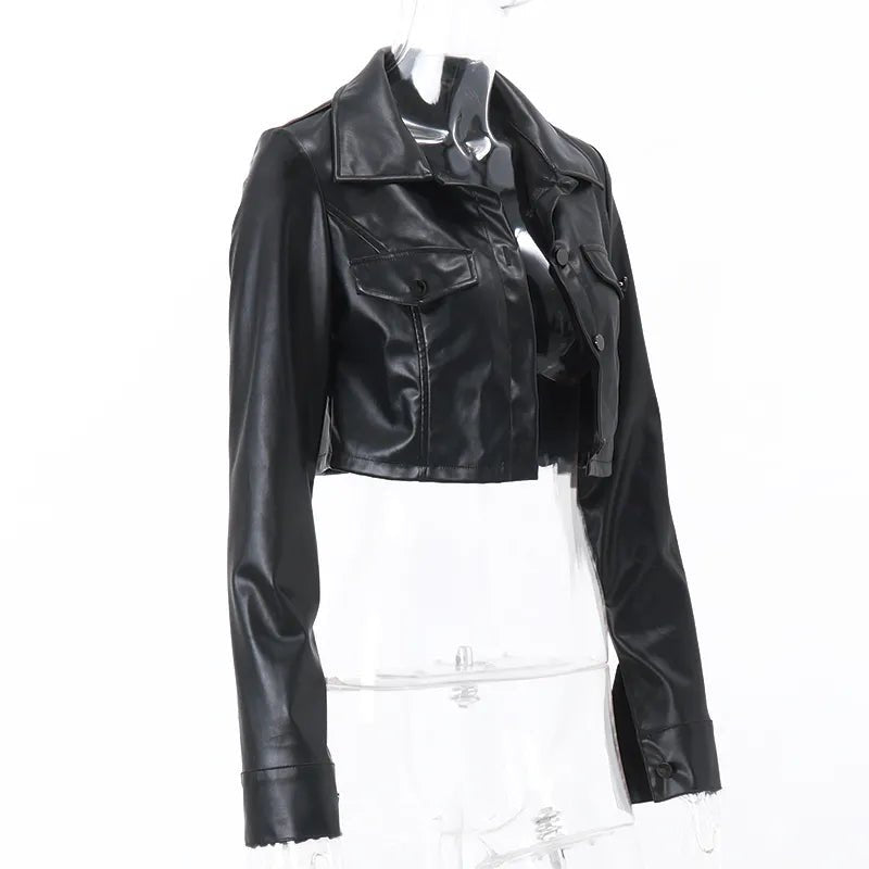 Xeemilo Y2K Faux Leather Short Jacket