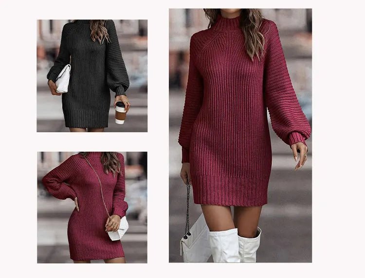 Chic Lantern Sleeve Knit Dress