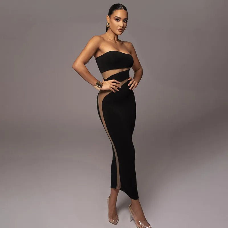 Strapless Elegance: Black Midi Dress for Summer 2023