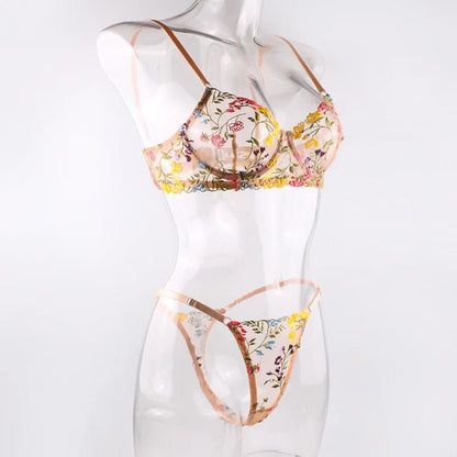 Embroidered Floral Lingerie Set