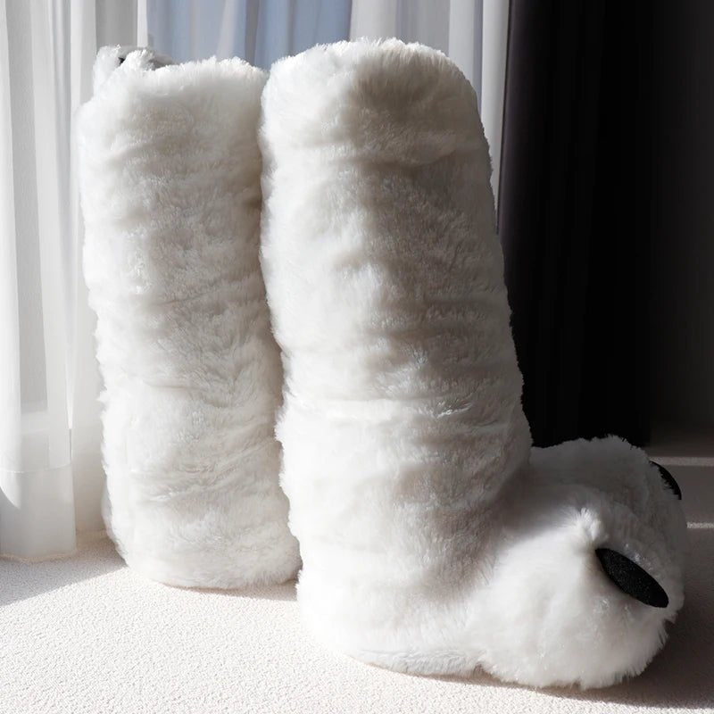 Bear Claw Plush Home Slippers - Cute, Warm, and Anti-Slip High Boots