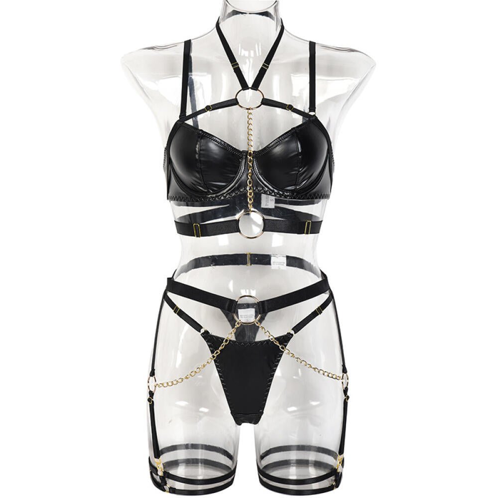 Yimunancy 4-Piece PU Leather Lingerie Set