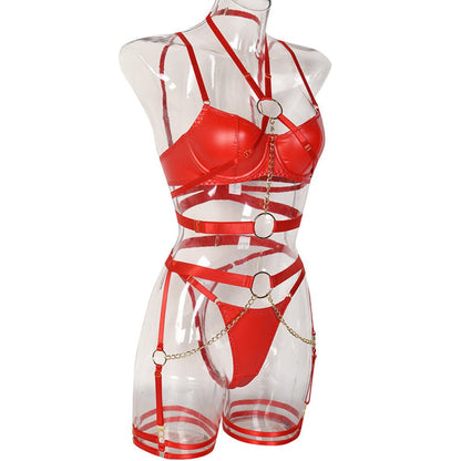 Yimunancy 4-Piece PU Leather Lingerie Set